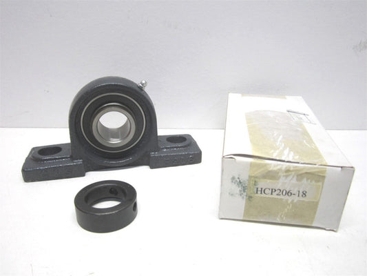 (HCP206-18) 1-1/8 in Bore 2-Bolt Base Cast Iron Pillow Block Ball Bearing 