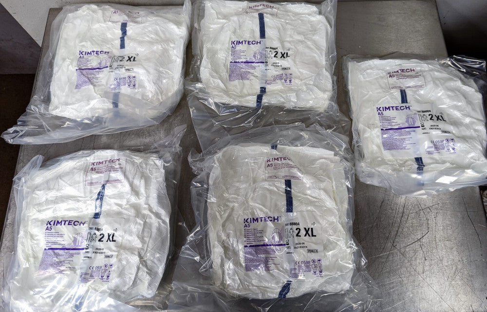 (5) Kimberly Clark Kimtech A5 Cleanroom Sterile Coveralls 88804 XXL
