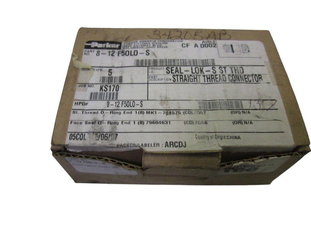 LOT OF 3 PARKER 8-12F5OLO-S STRAIGHT THREAD CONNECTOR NSMP