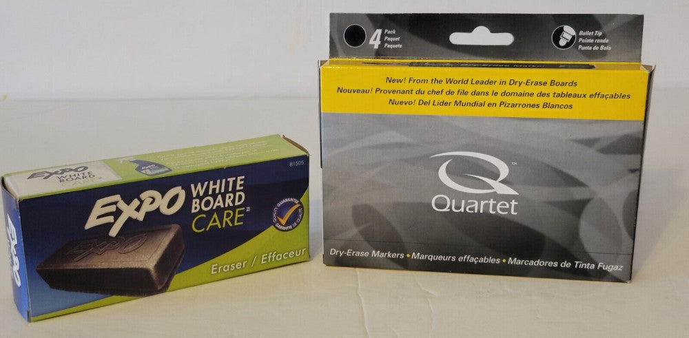 4-Pack Black Bullet Tip Quartet Premium Dry Erase Markers & Eraser (NEW)