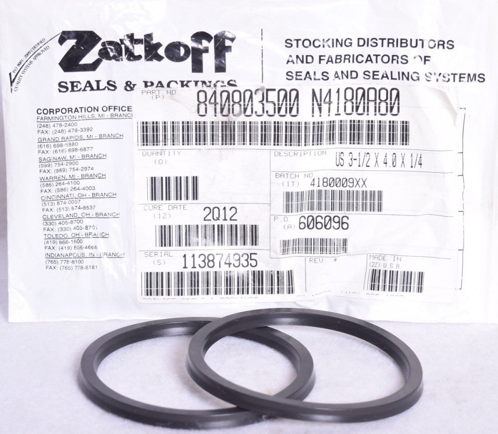 2 Count Zatkoff Seals 840803500 N4180A80 3-1/2" X 4.0" X 1/4"