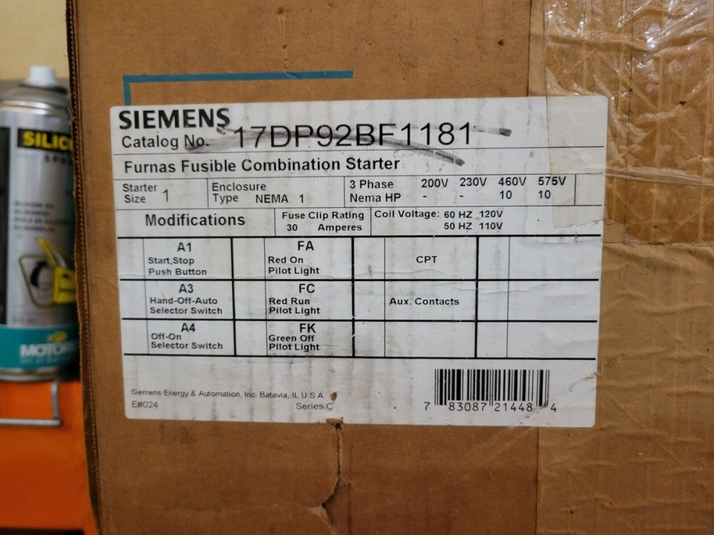 SIEMENS SIZE 1 COMBINATION MOTOR STARTER 10HP 3PH 460/575V NEMA 1 NEW