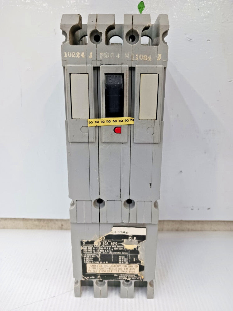 SIEMENS ITE 80 AMP CURRENT-LIMTING CIRCUIT BREAKER 3 POLE 600 VAC CLE63B080