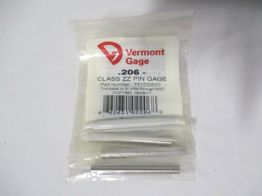 Vermont Gage (111220600) 0.206" Diam Class ZZ Minus Plug & Pin Gage - Lot of 4