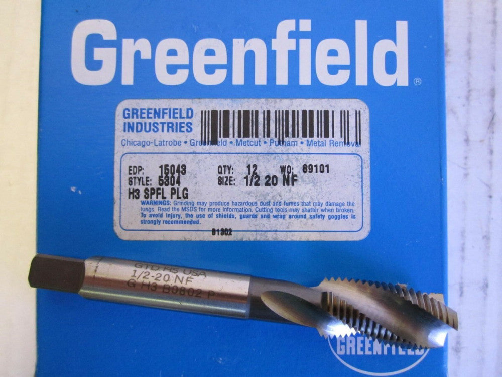 Greenfield (15043) 1/2-20 HSSE H3 Spiral 3-Flute Plug Hand Tap New