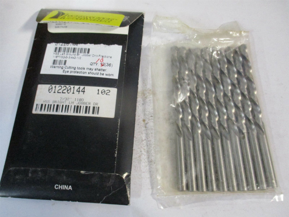 (01220144) 7/32" x 3-3/4" OAL 118° High Speed Steel LH Jobber Drill - Qty 10