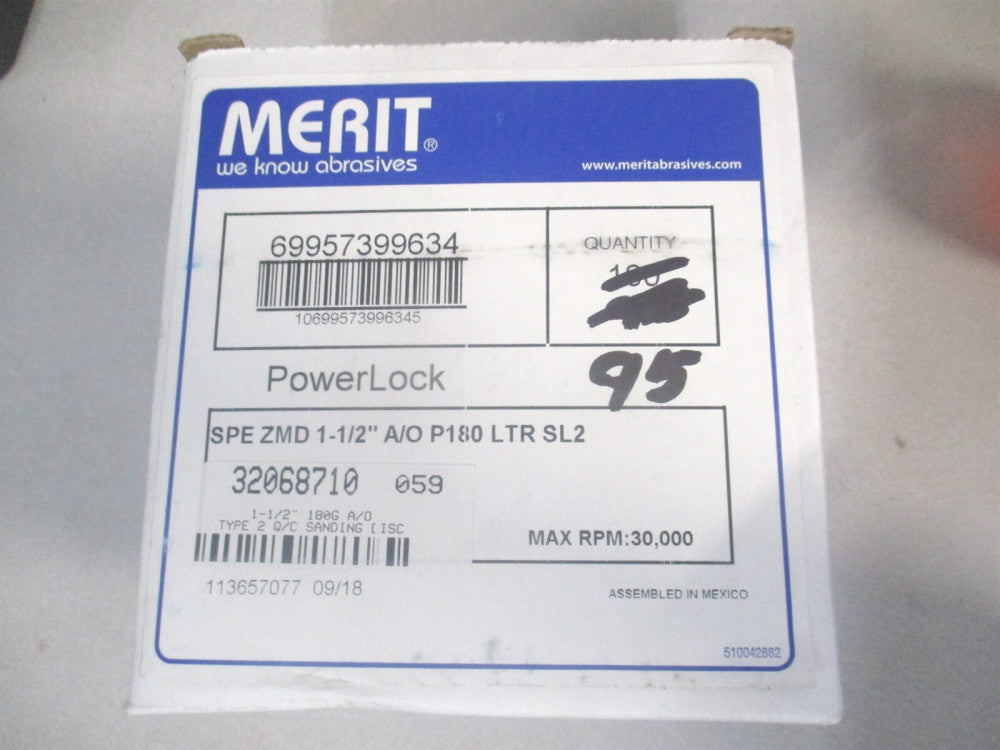 Merit (69957399634) 1-1/2 180 Grit Aluminum Oxide Quick Change Disc - Pack of 95