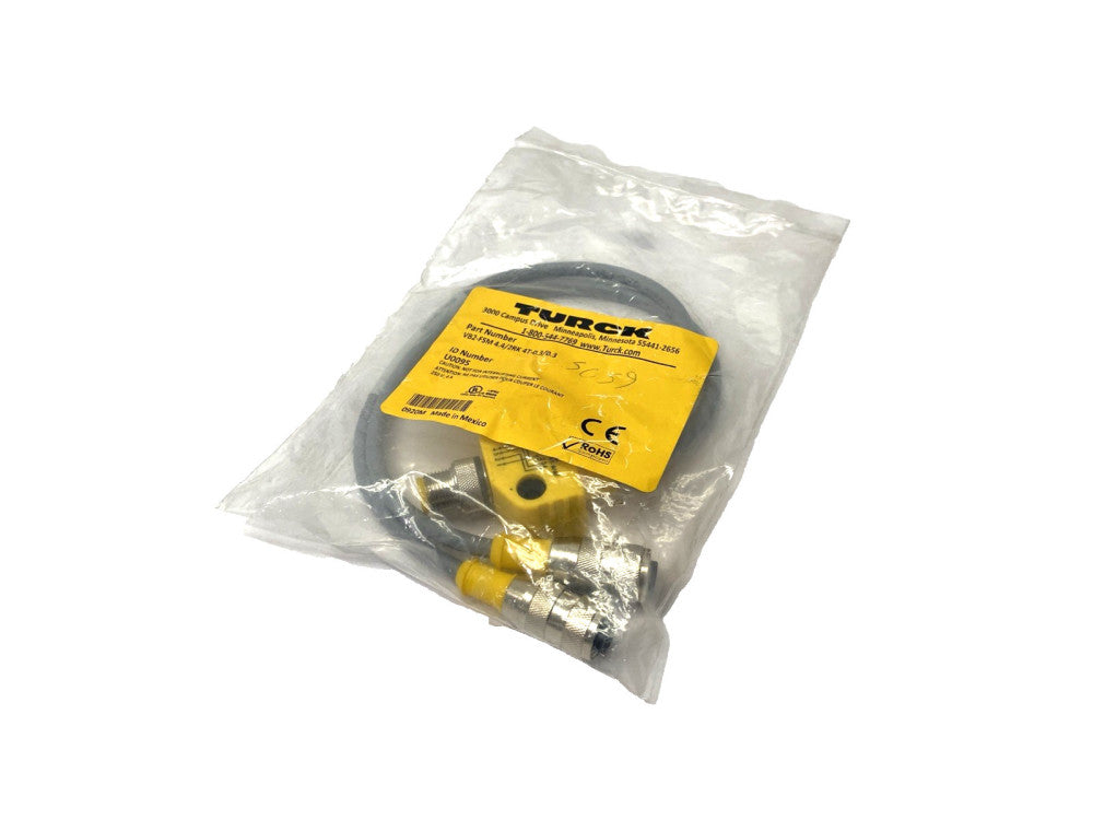 Turck VB2-FSM 4.4/2RK 4T-0.3/0.3 2-Branch Daisy Chain M12 4-Pin 0.3m U0095