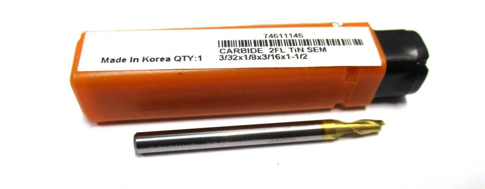 NEW (74611146) 3/32 x 1/8 x 3/16 x 1-1/2 2F CC SE RH Carbide Square End Mill