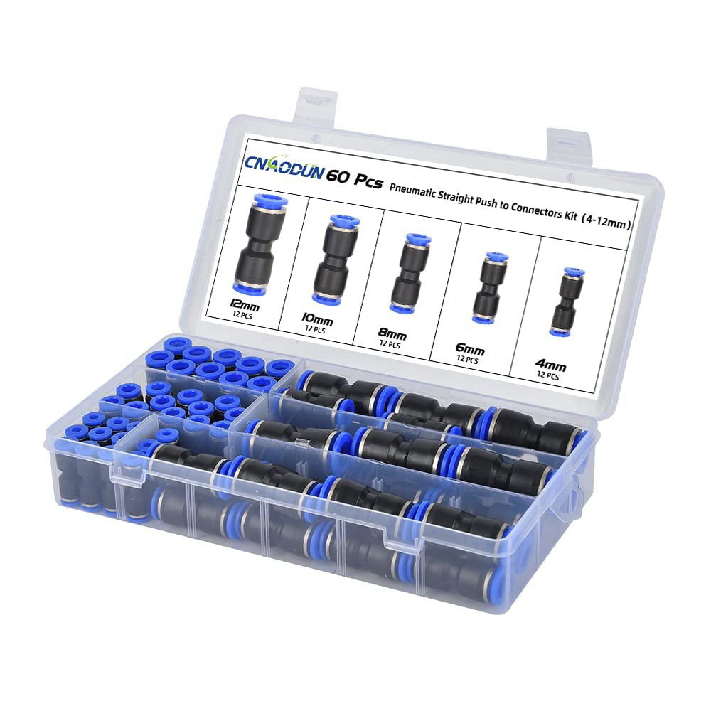 CNAODUN 60Pcs Quick Connect Air Hose Fittings 4/6/8/10/12mm OD Pneumatic Push.