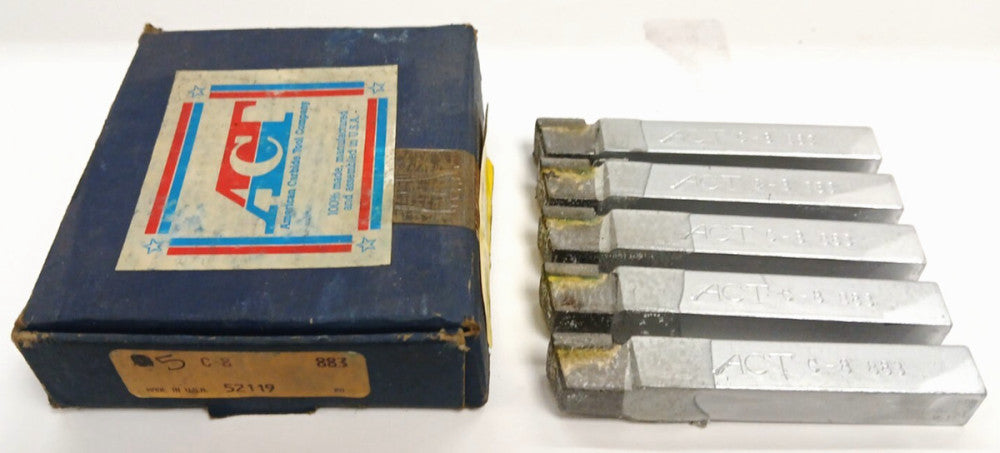 ACT BRAZED TOOL BIT LOT OF 5 C-8 52119 GRADE 883 CARBIDE MATERIAL SHANK 1/2 IN