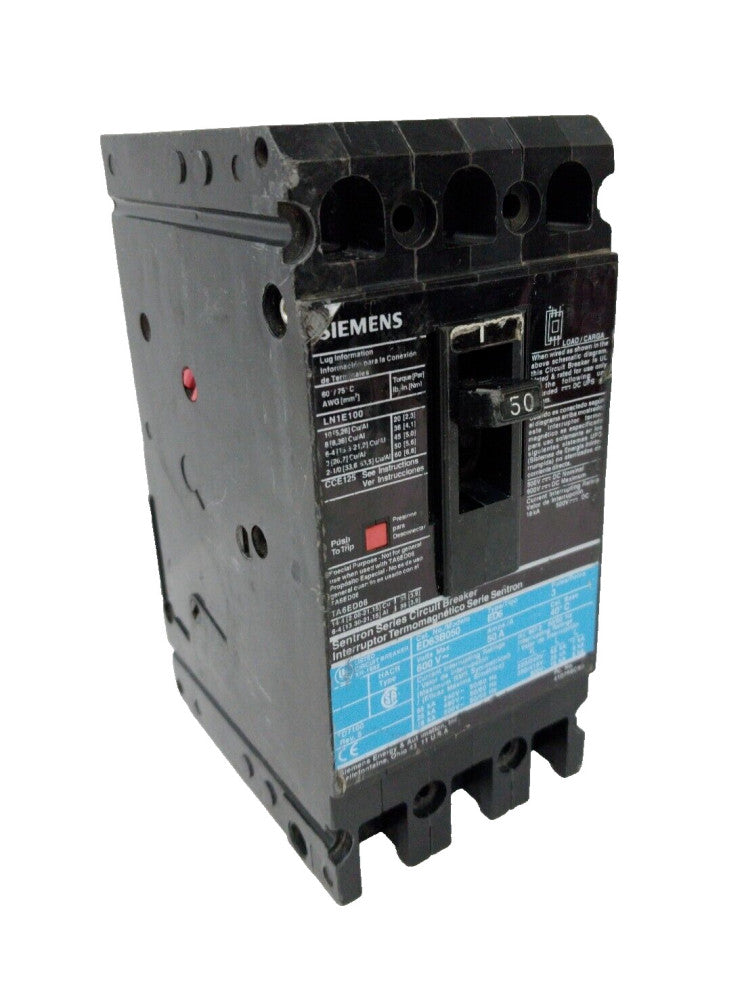 SIEMENS 50 AMP CIRCUIT BREAKER 3 POLE 600 VAC  ED63B050