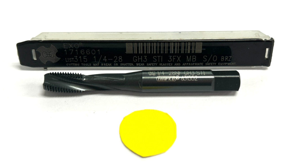 OSG BOTTOMING SPIRAL TAP  1716601  1/4-28  GH3 STI  3FX OAL  2-3/4"
