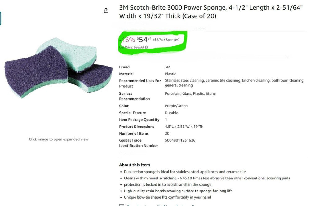 (20) 3M Scotch-Brite 3000 Power Sponge, 4-1/2" L x 2-51/64" W x 19/32" T  [A5S1]