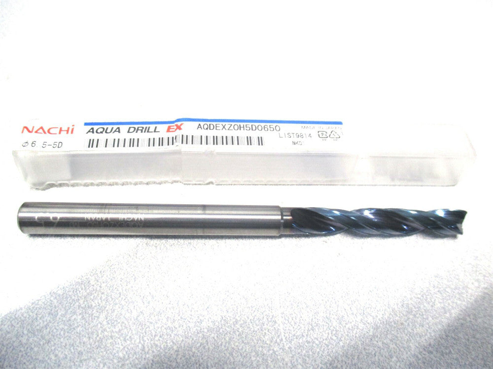 Nachi (0720110) 6.5mm x 101mm OAL 2-Flute 180° Carbide Aqua EX Flat Bottom Drill