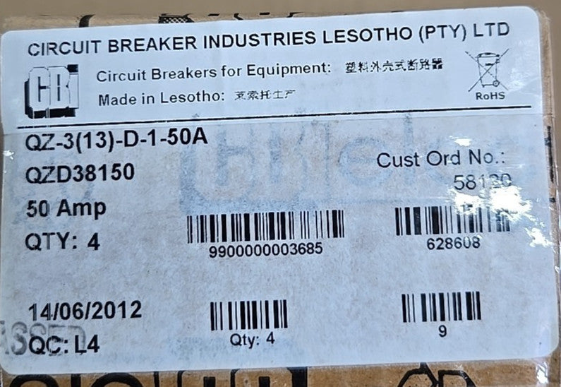 CBI Box of 4 QZD38150 50 Amp 3 Pole Circuit Breaker