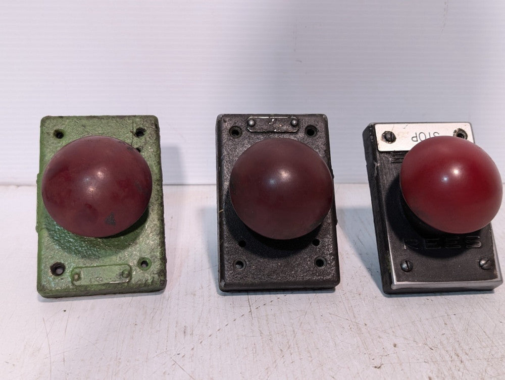 Lot of 3 REES Heavy Duty Red Mushroom Pushbutton Switch as shown