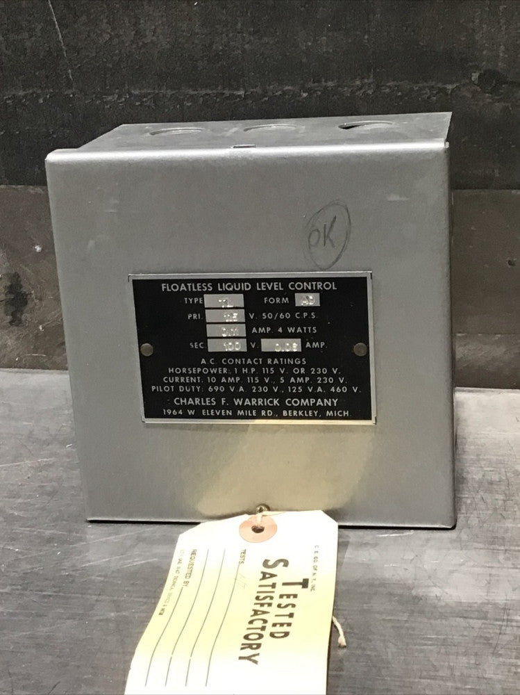 Charles F. Warrick Company Floatless Liquid Level Control Type TL Nos Surplus