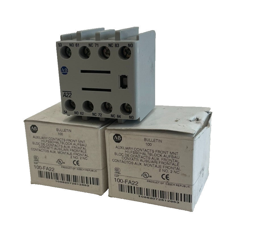 ALLEN BRADLEY 100-FA22 AUXILIARY CONTACT 100FA22 LOT OF 2 NEW, SURPLUS