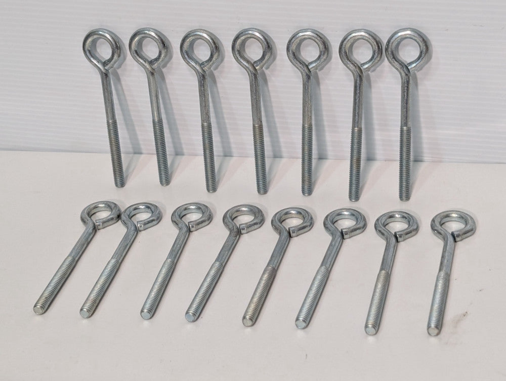 Lot of 15 Galvanized Eye Hook Bolts 4.5" long, 1-1/10" Ext. Dia, As Shown