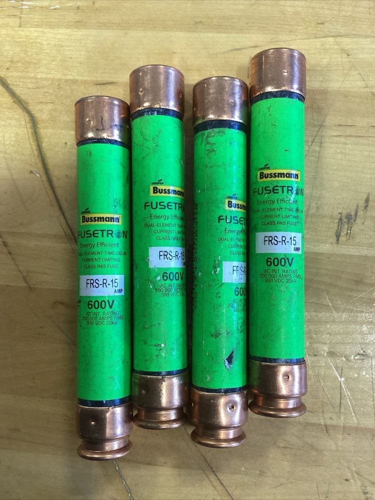 Lot of (4) Bussmann Fusetron FRS-R-15 Amp Fuses Energy Efficient Class RK5