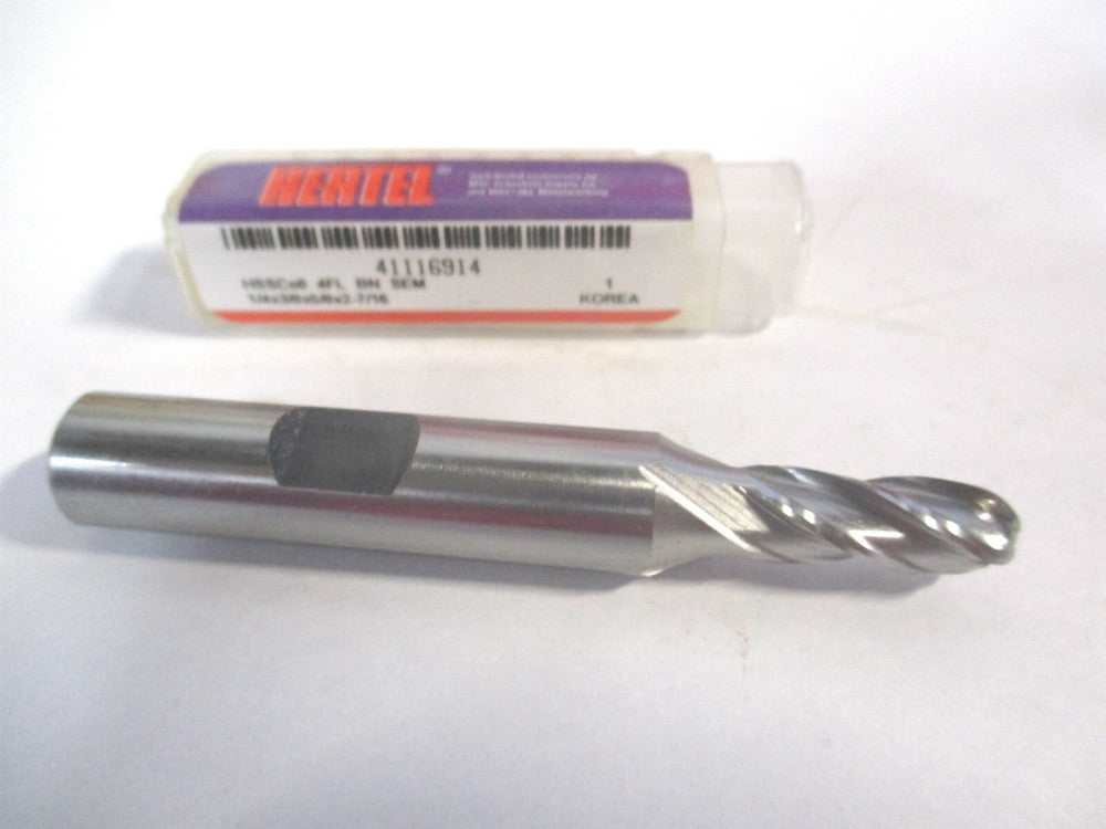 (E2020016) 1/4" x 5/8" x 3/8" x 2-7/16" OAL Cobalt 4 Flute Spiral Ball End Mill 