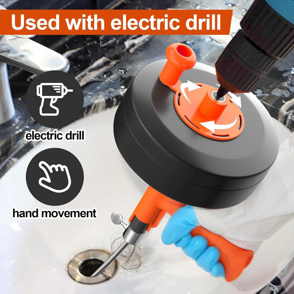 35FT Drain Auger Drum Snake with Drill Attachment & Manual Hand Crank Tool