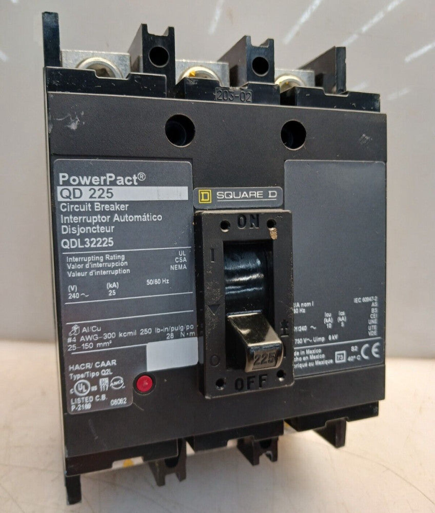 SQUARE D QDL32225 CIRCUIT BREAKER 225 AMP 3 POLE 240 VAC 25kA