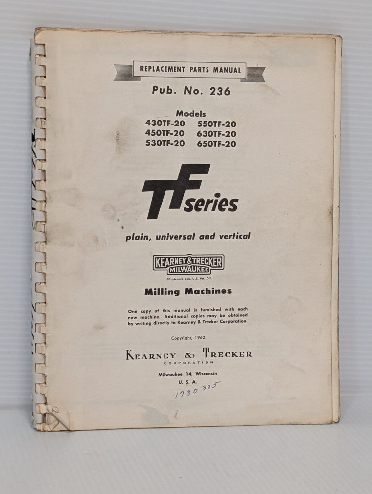 Keaney & Trecker Milwaukee 430TF-20 - 650TF-20 Milling Machines Parts Manual