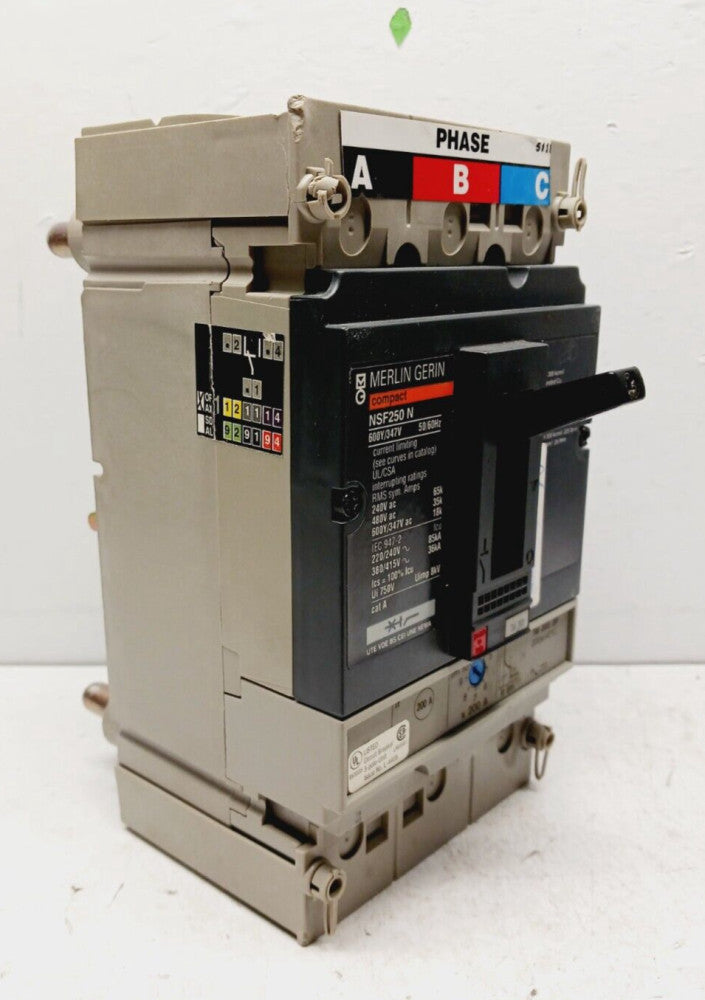 MERLIN GERIN NSF250N 200 AMP PLUG-IN CIRCUIT BREAKER 3 POLE 600Y/347 VAC 65K