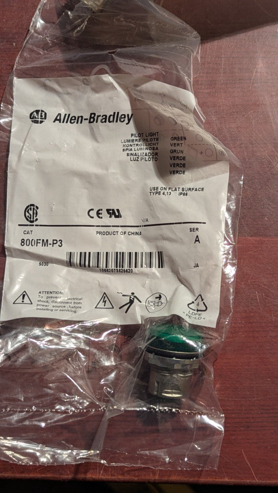 (1) Allen Bradley 800FM-P3 Green Pilot Light New & Sealed