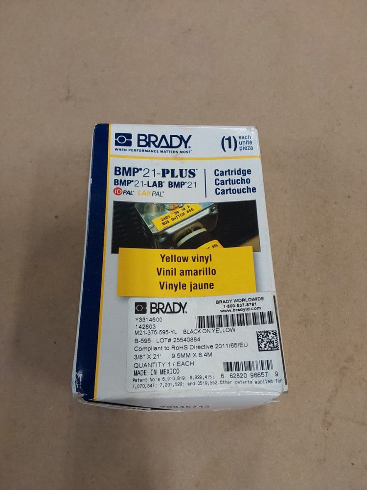BRADY M21-375-595-YL Label Cartridge, Black/Yellow, 21 ft. 3PXX7