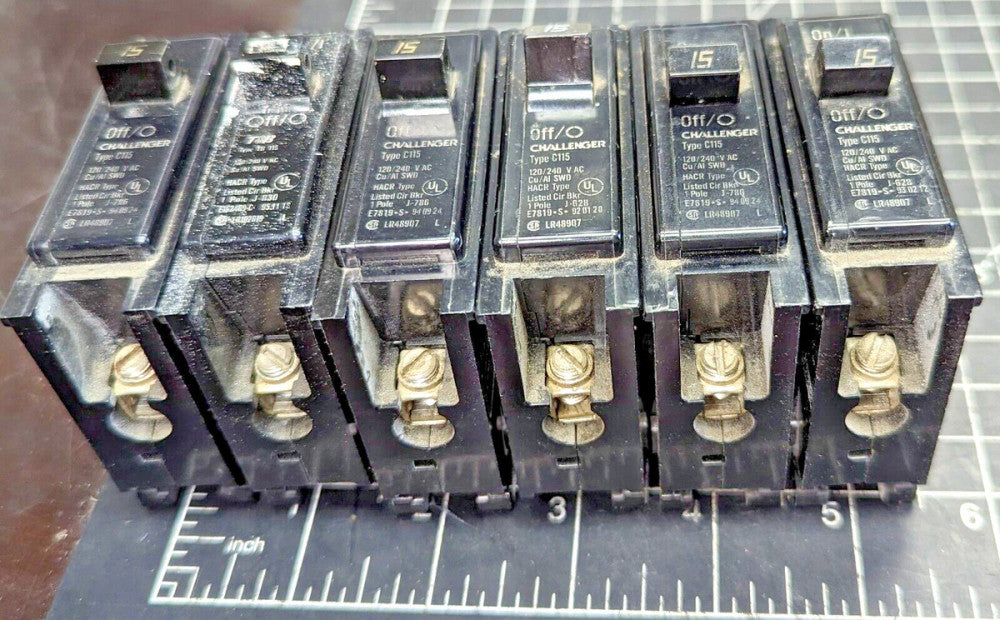 (6) Challenger C115 1 Pole 15 Amp Circuit Breaker Tested Working [B6BA]