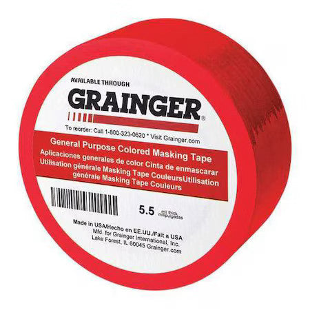 Zoro Select Tc602-Red Masking Tape, 1/2 In W X 60 Yd L, 5.5 Mil Thick, Red,