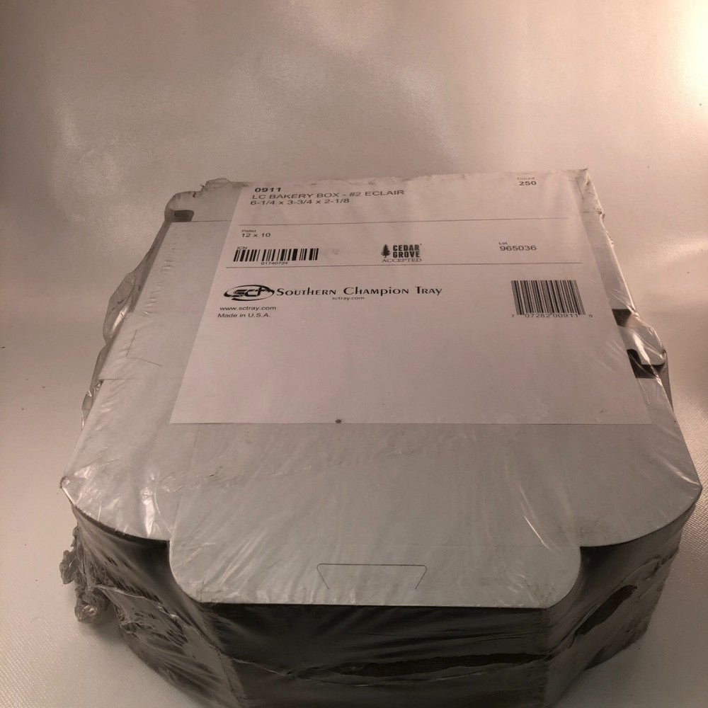 #2 Eclair Bakery Box 6 1/4" x 3 3/4" x 2 1/8" Paperboard White - 50 Pieces