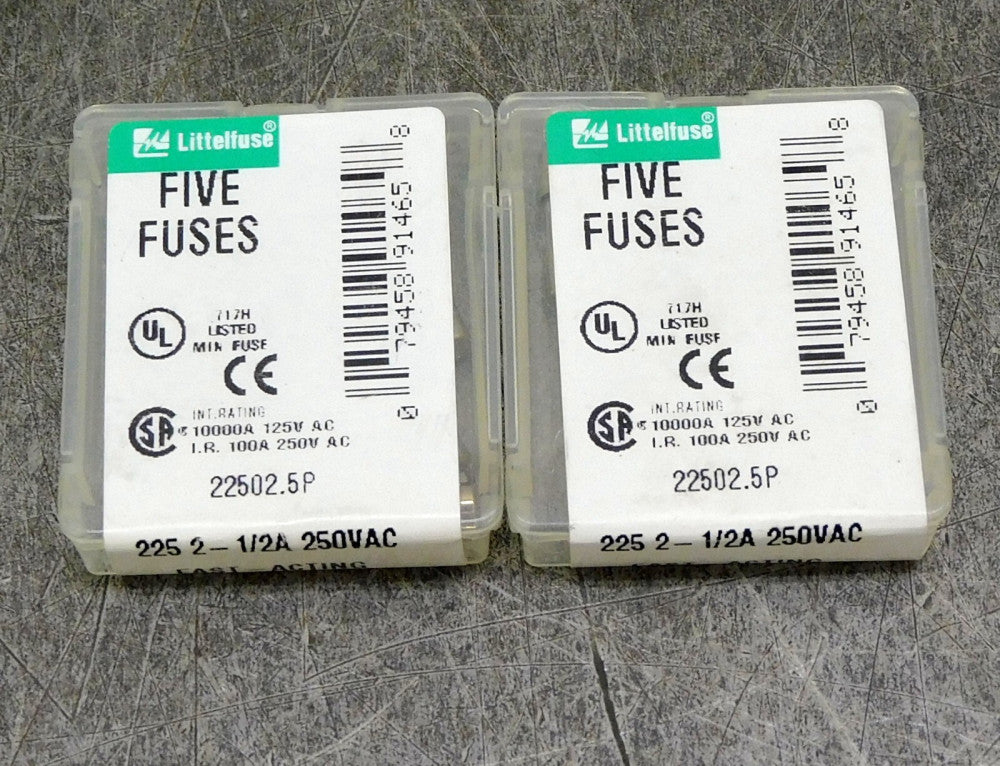 Littelfuse 22502.5P Fast Acting Glass Fuse 250V AC 2.5 A Lot of Ten (10)