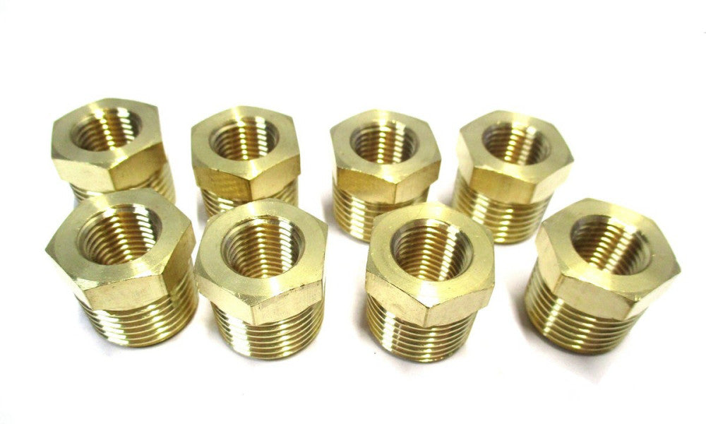 NEW 1/2 Male 1/4 Female MNPTF x FNPTF Brass Industrial Pipe Hex Bushing - 8 QTY