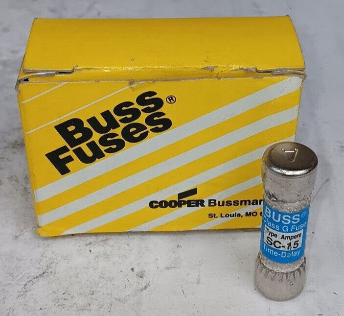 BOX OF 10) NEW BUSSMAN 15 AMP TIME-DELAY BUSS FUSE 600 VAC SC-15
