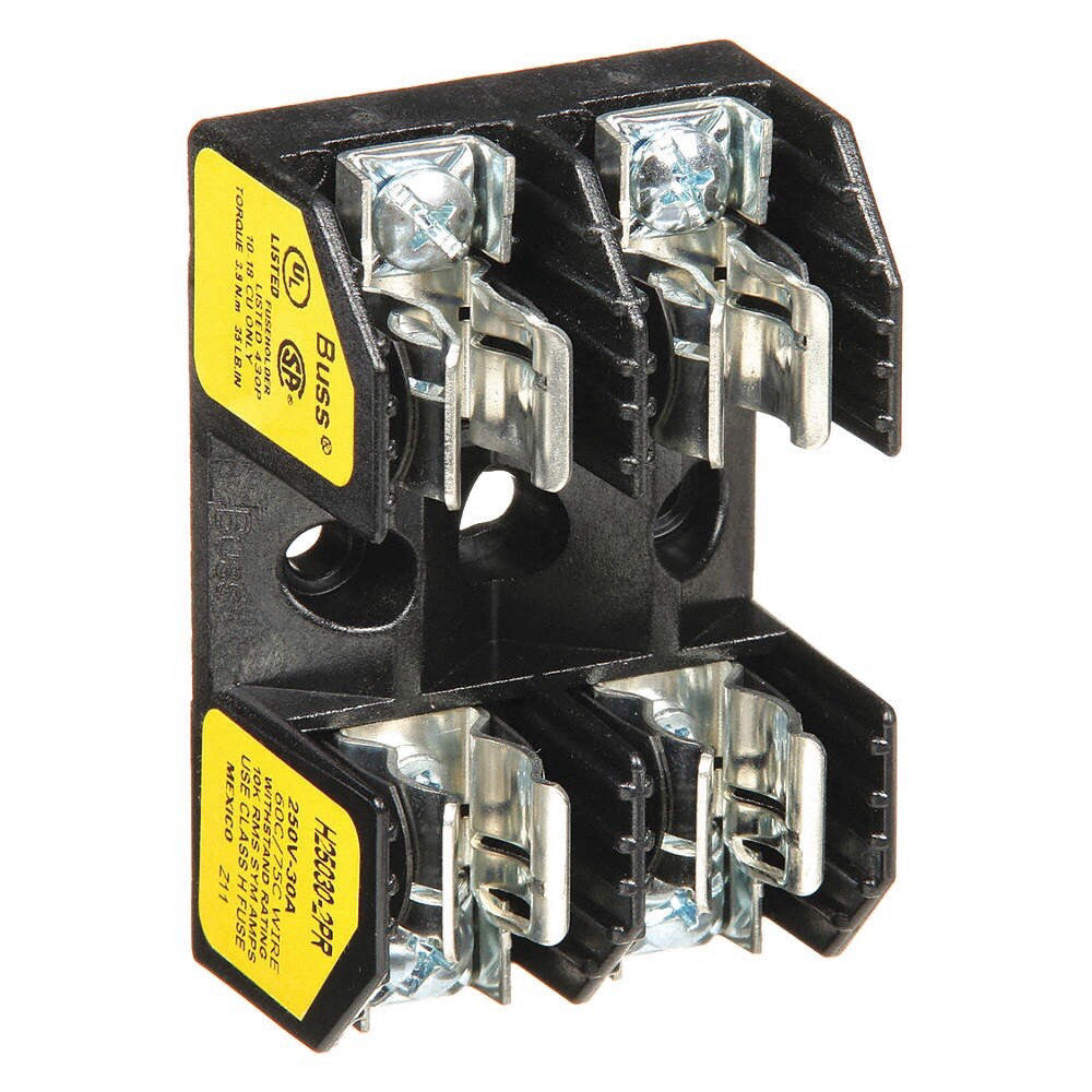 BUSSMANN H25030-2PR 2-Pole Industrial Fuse Block, AC: 250VAC, DC: 125VDC, 30A