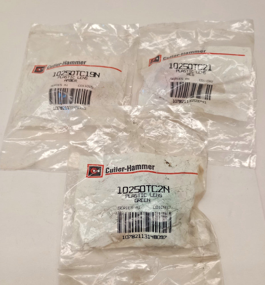 Cutler Hammer 10250TC2N/10250TC19N/10250TC21 Plastic Lens Set of Green/Amber/Red