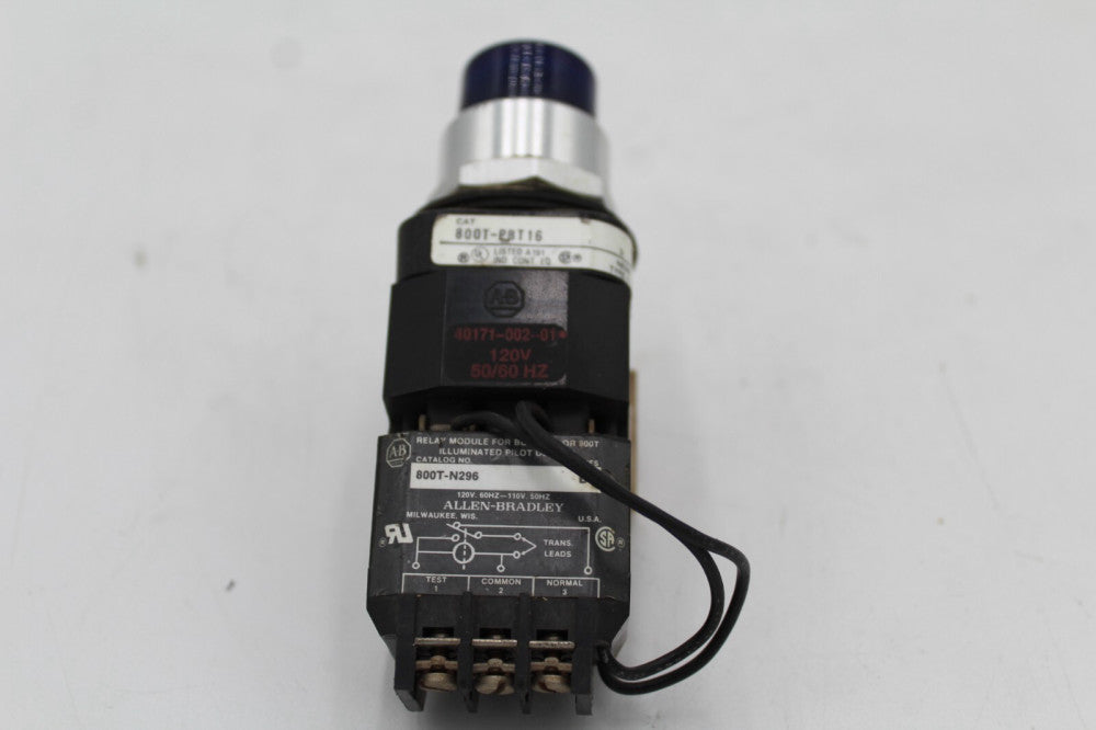 Allen-Bradley 800T-PBT16 Illuminated Push Button Blue with 800T-N296 & Bezel