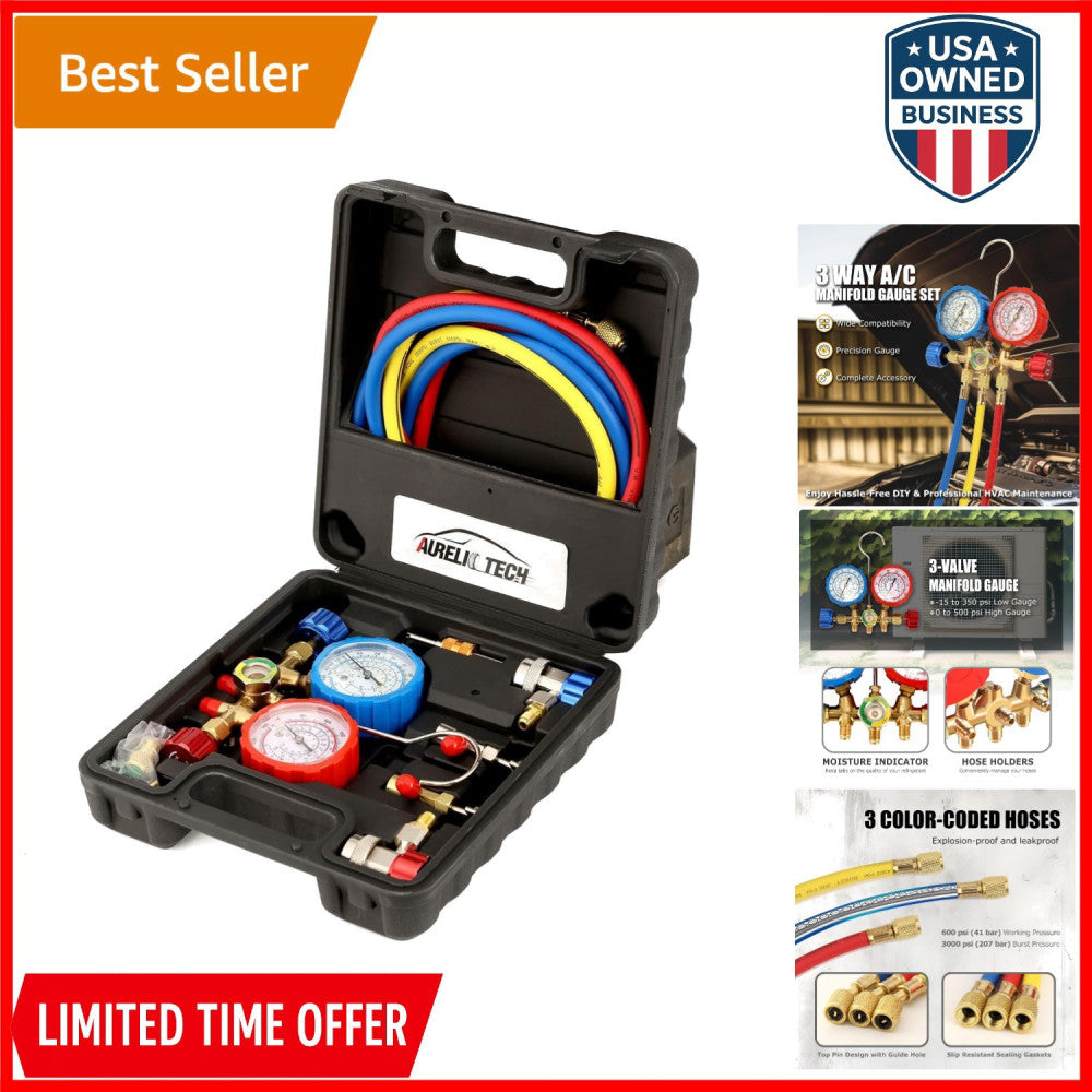 3 Way AC Manifold Gauge Set for R134A R12 R22 R502 HVAC Refrigerants