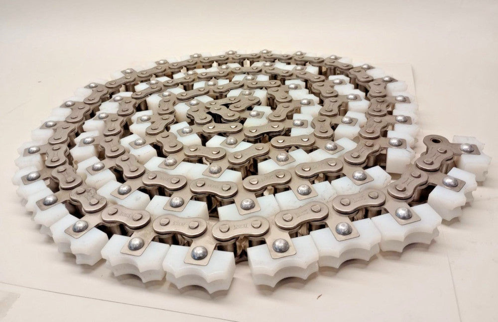 Conveyor 80SS x 10ft Used Roller Chain Stainless Steel with Plastic 2-inch teeth