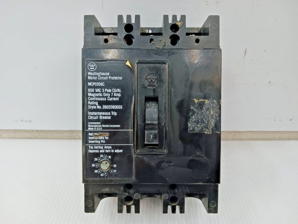 Westinghouse 7 Amp Motor Circuit Protector 3 Pole 600 VAC MCP0358C