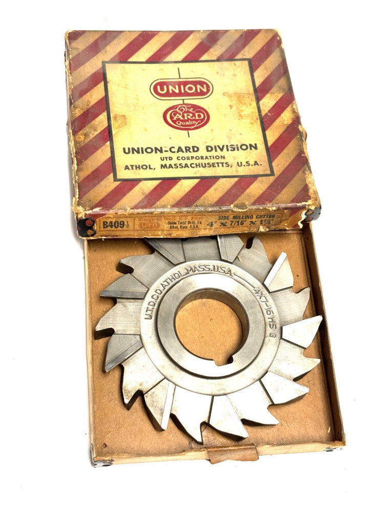 UNION STANDARD TEETH H.S. STEEL SIDE MILLING CUTTER 4" X 7/16" X 1-1/4" B409