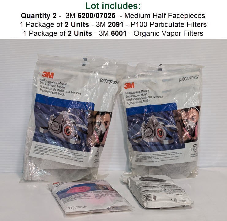 Lot of 4 Pcs. 3M 6200/07025 Medium Half Facepiece Reusable Respirator Dust Masks