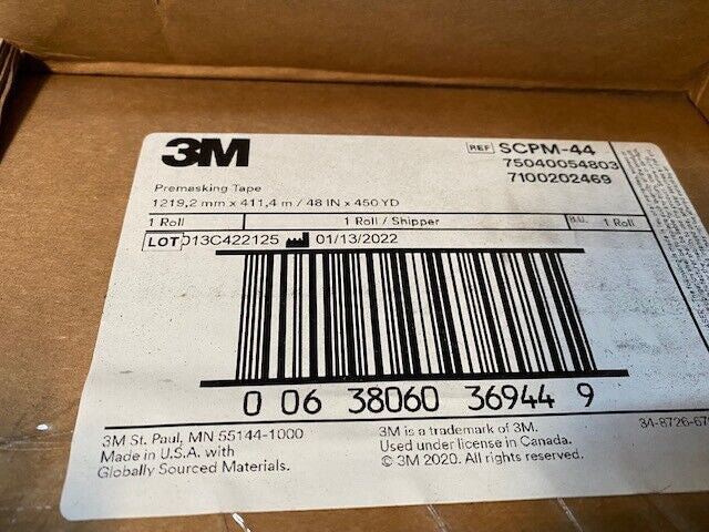 3M Premasking Tape SCPM-44, 48 in x 450 yd (NEW)