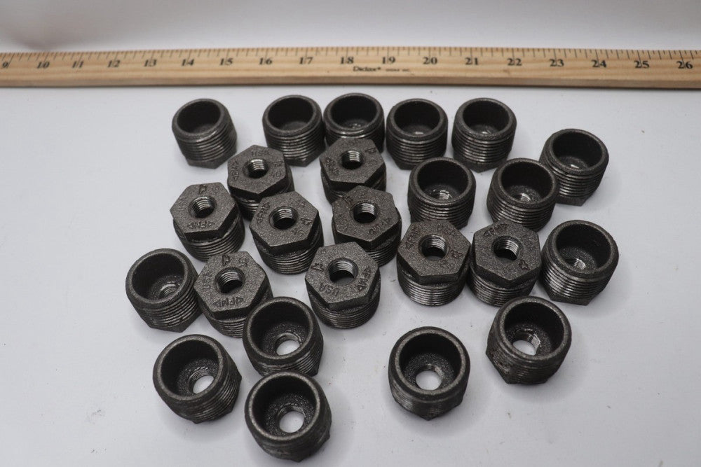 (24-Pk) Hex Bushing Class 150 Male NPT x Female NPT  Malleable Iron 1" x 1/4"