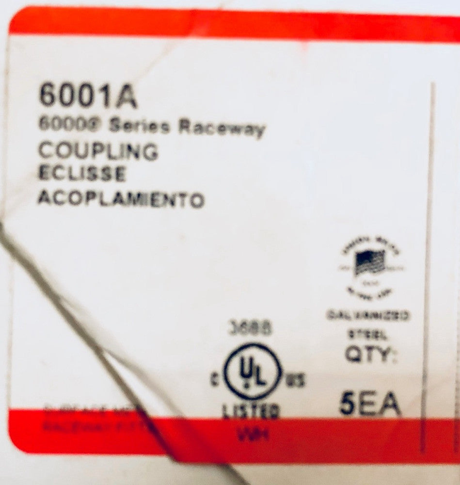 6001A Wiremold (BOX OF 5) 6000 Series Raceway Coupling (NEW)