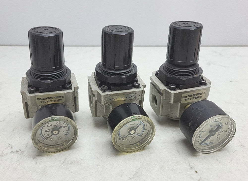 3 Pack Smc AR2500 Pneumatic Air Pressure Regulator *Misc Pressure Gauges See Pic